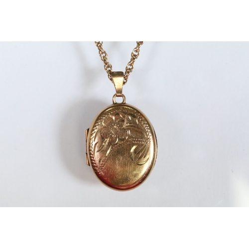 170 - 9ct gold locket on a rope twist chain with spring ring clasp. Locket hallmarked Birmingham 1979, cha... 