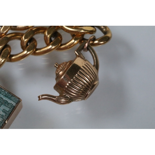 177 - Vintage rolled gold charm bracelet with a curb link chain having four 9ct gold bank note charms (all... 