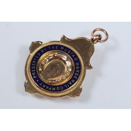 134 - Two 9ct gold and enamel sporting medals to include a Derbyshire Football Association runners up meda... 