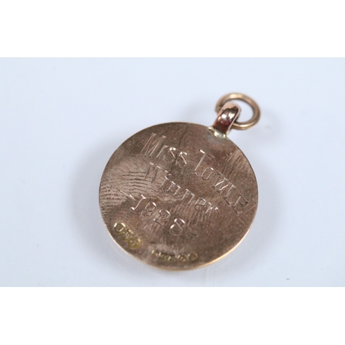 136 - Group of 9ct gold medals to include a 1912 YMCA National Sports medal (hallmarked Birmingham 1911), ... 