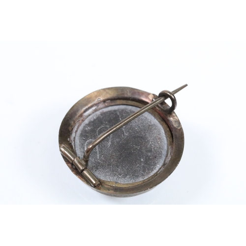 138 - Two 19th Century Pietra Dura brooches each featuring a posy together with a knot design stick pin (f... 