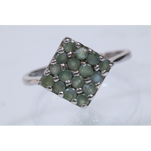 164 - 9ct white gold alexandrite cluster ring set with a diamond shaped cluster of round cut alexandrite s... 