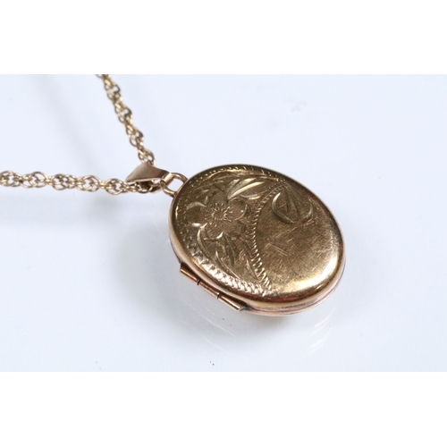 170 - 9ct gold locket on a rope twist chain with spring ring clasp. Locket hallmarked Birmingham 1979, cha... 