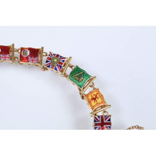 9 - 20th Century yellow metal enamelled flags of the world bracelet, each link enamelled with a flag and... 