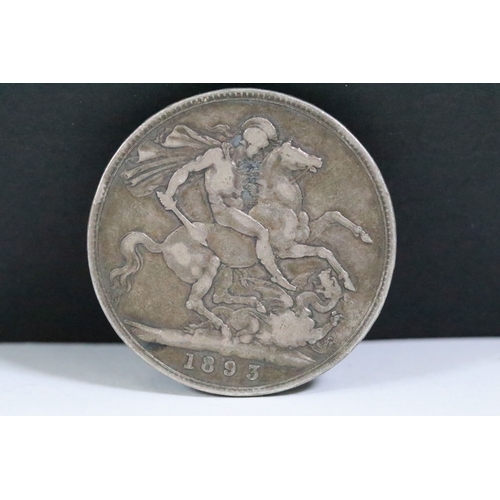 135 - Two Queen Victoria 1893 pre decimal silver full crown coins.