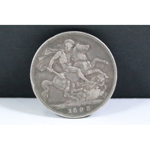 135 - Two Queen Victoria 1893 pre decimal silver full crown coins.