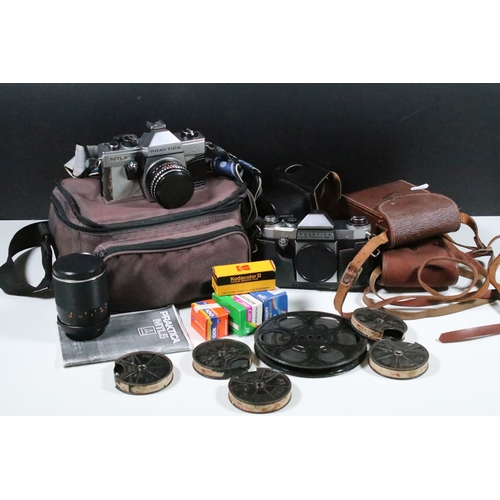 Four cased cameras and accessories to include a folding 'Braun Norca ...