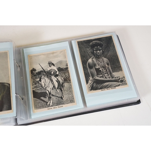 505 - A postcard album containing Ethnic, Native, South Africa, Aden, Africa and Egypt, real photo and pri... 