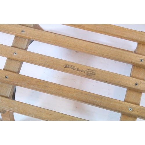 647 - Traditional wooden sleigh by Ress, having slatted top and metal bound tread, L 101cm (approx)