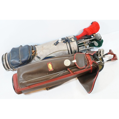 506 - Collection of golf clubs, to comprise examples by Petron, Dunlop, etc. contained within two leather ... 