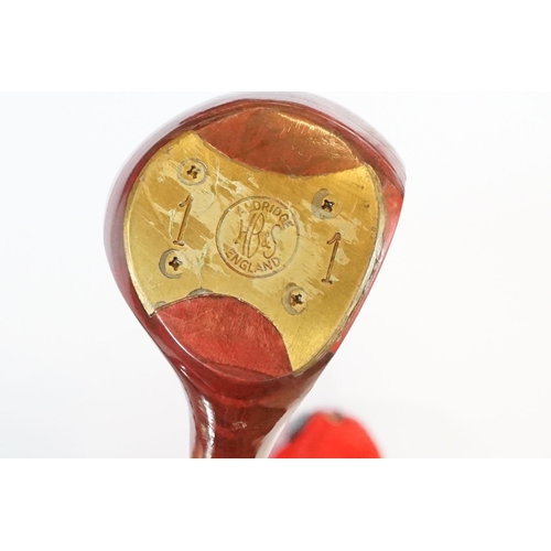 506 - Collection of golf clubs, to comprise examples by Petron, Dunlop, etc. contained within two leather ... 