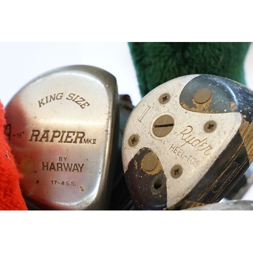 506 - Collection of golf clubs, to comprise examples by Petron, Dunlop, etc. contained within two leather ... 