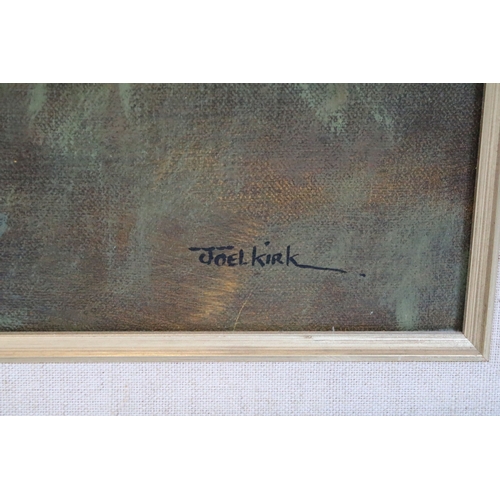 533 - Joel Kirk (b. 1948) recumbent lion in grassy landscape, oil on canvas, signed to lower left, 60cm x ... 