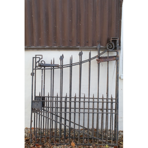 540A - Pair of antique wrought iron gates with scrolled ends, W 131cm, H 162cm