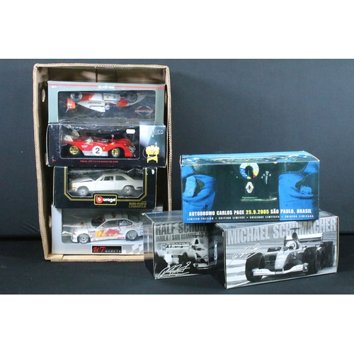 215 - Seven boxed 1/18 scale diecast models to include Mattel Hot Wheels Racing Michael Schumacher 2001 Wo... 