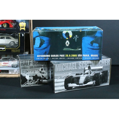 215 - Seven boxed 1/18 scale diecast models to include Mattel Hot Wheels Racing Michael Schumacher 2001 Wo... 