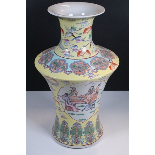 49 - 20th Century Chinese yellow ground porcelain vase with figural and floral decoration, with iron red ... 