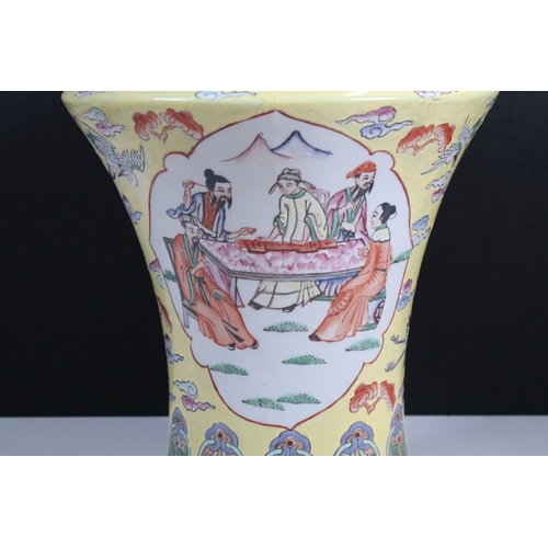 49 - 20th Century Chinese yellow ground porcelain vase with figural and floral decoration, with iron red ... 