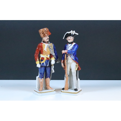 21 - Group of 19th century and later figurines and models to include Toby cruet set, Sitzendorf Grenadier... 