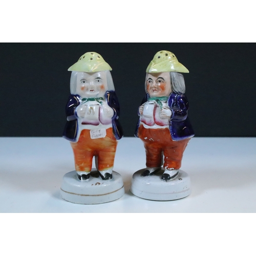 21 - Group of 19th century and later figurines and models to include Toby cruet set, Sitzendorf Grenadier... 
