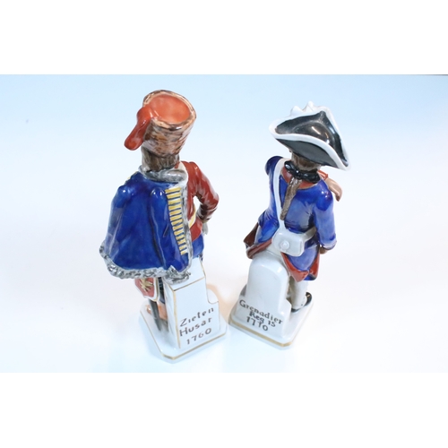 21 - Group of 19th century and later figurines and models to include Toby cruet set, Sitzendorf Grenadier... 