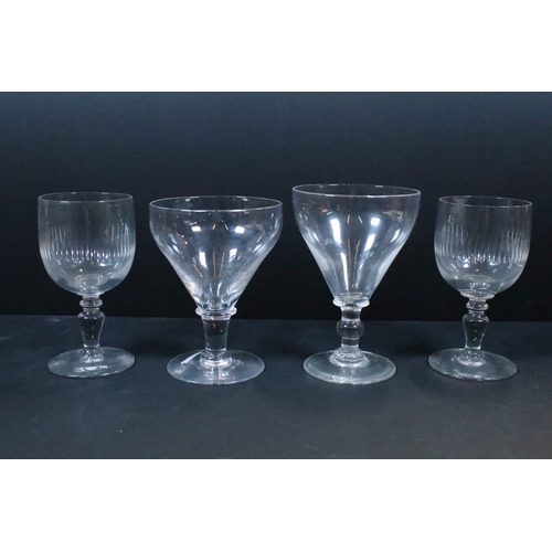 32 - Collection of Georgian and later glassware, to comprise a three-knopped stem glass, several rummers,... 