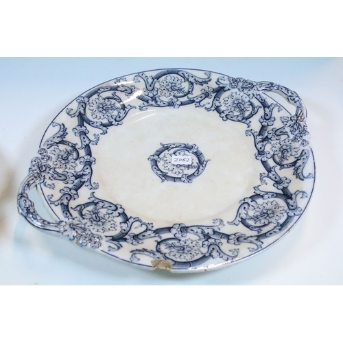 58 - Group of large blue and white pattern serving and meat platters to include willow pattern, Losol war... 