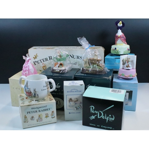 59 - Border Fine Arts figurines 'Peter Rabbit in the watering can', 'Peter in wheelbarrow' and 'Simpkin h... 