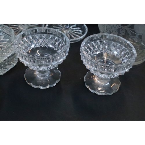 72 - Set of twelve glass plates together with a group of glass ware to include glass ewers, one with silv... 