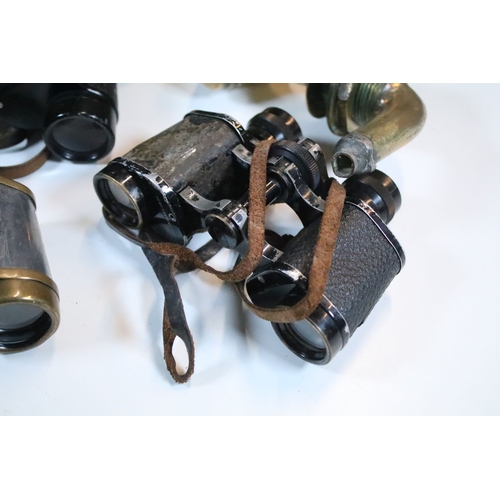 353 - Group of five sets of vintage binoculars together with brass pipe thermometer and another fixture fr... 