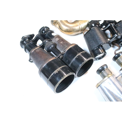 353 - Group of five sets of vintage binoculars together with brass pipe thermometer and another fixture fr... 