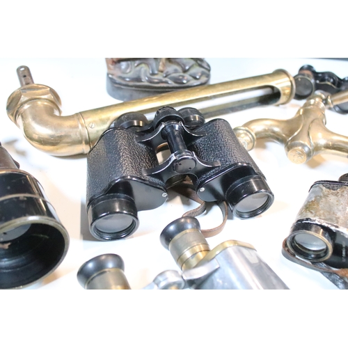 353 - Group of five sets of vintage binoculars together with brass pipe thermometer and another fixture fr... 