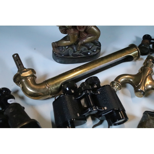 353 - Group of five sets of vintage binoculars together with brass pipe thermometer and another fixture fr... 