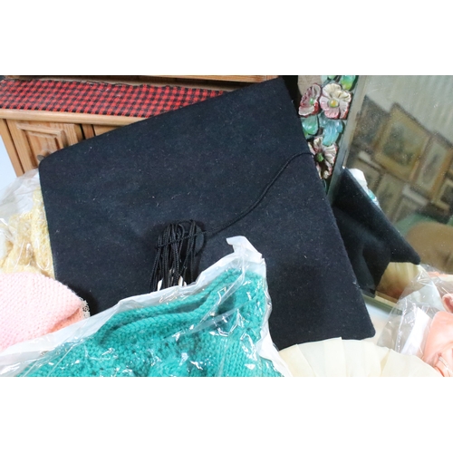 355 - 1930's Barbola mirror together with a range of doll's clothes, doll's house dresser, a set of vintag... 