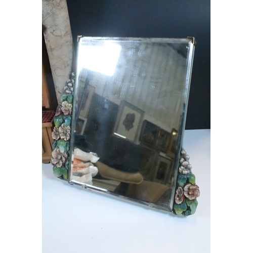 355 - 1930's Barbola mirror together with a range of doll's clothes, doll's house dresser, a set of vintag... 