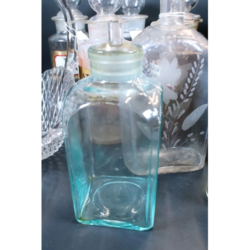 358 - Group of vintage apothecary jars and display bottles together with a decorative glass basket and a m... 