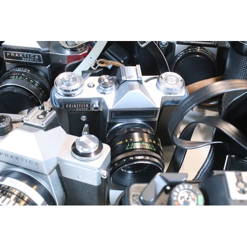 364 - Collection of analogue cameras to include mostly Soviet film era 35mm SLR examples, lenses and acces... 