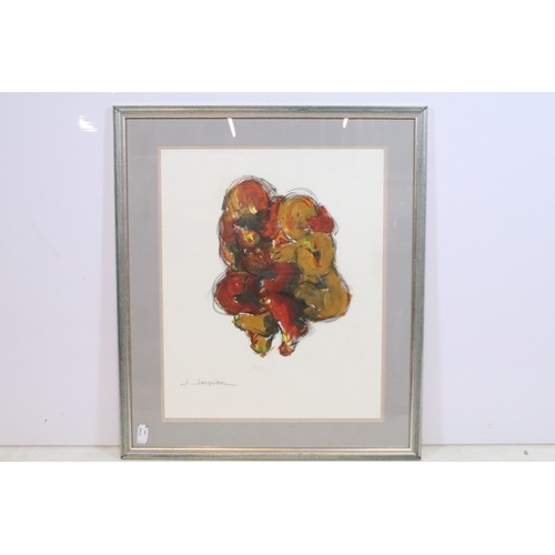 478 - Jacqueline Jacquier (French, 1930 - 2020), mother and child, oil, signed lower left, 52 x 42cm, fram... 