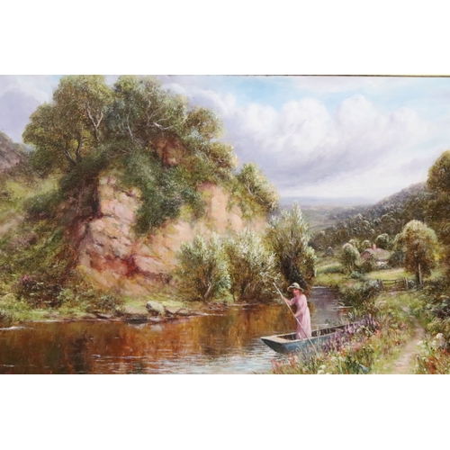 500 - R J Hammond, landscape scene with lady punting, Blackstone Rock Beverley on the River Thames Worcest... 