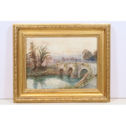 501 - R W Fielder, bridge scene with figure, watercolour, signed lower right and dated 1901, 27 x 36.5cm, ... 