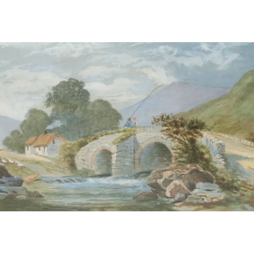 506 - 19th century English school, rural scene with cottages, figures and a horse and cart, oil, signed W ... 