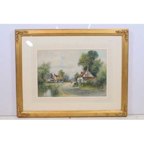 509 - Francis Joseph 'Wiggs' Kinnaird (British, 1875 - 1915), village scene figures on a path by a pond, w... 