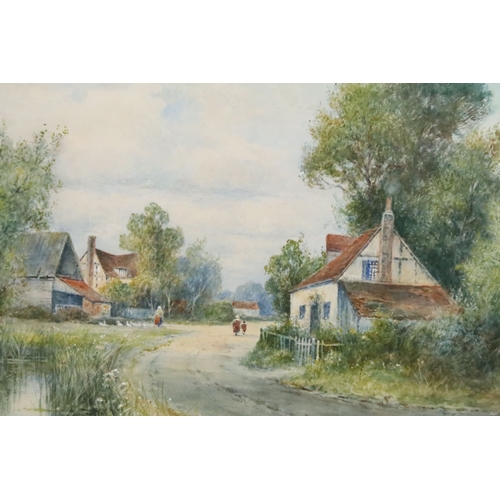 509 - Francis Joseph 'Wiggs' Kinnaird (British, 1875 - 1915), village scene figures on a path by a pond, w... 