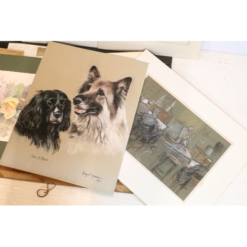 524 - Portfolio containing a large number of watercolours by various artists