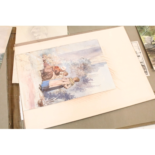 525 - Portfolio of watercolours by various artists, within 61 Silverdale 1900 folio