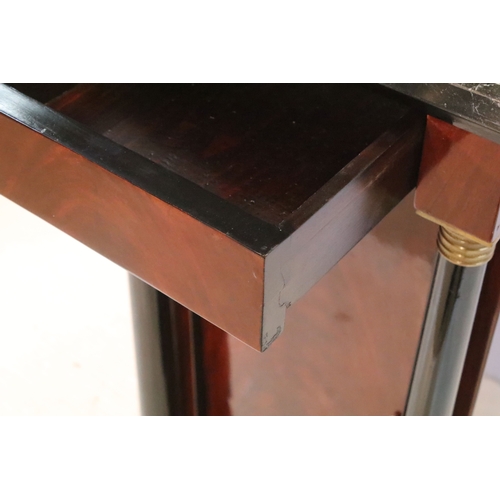 561 - Pair of 20th century mahogany pedestal bedside cabinets, in the Biedermier style, having marble tops... 