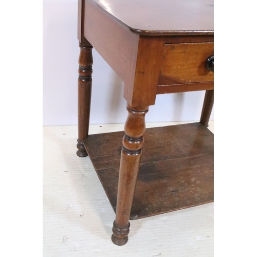 567 - 19th century mahogany two tier occasional table with single drawer on turned legs, 66cm high x 67.5c... 
