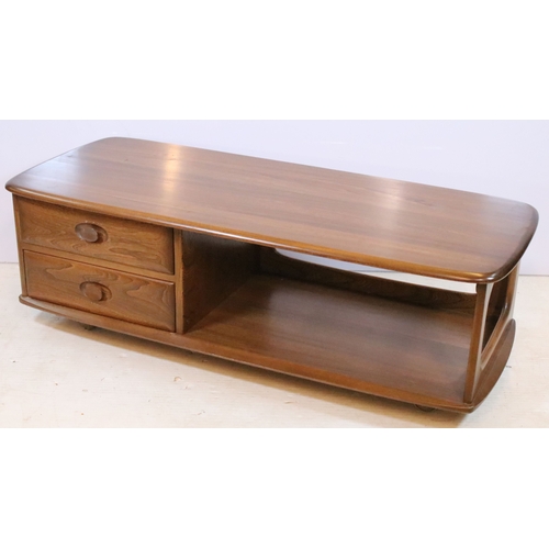 572 - Ercol 'Golden Dawn' Windsor coffee table, with drawers,  W 123cm x D 52cm x H 40cm