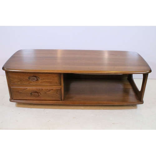 572 - Ercol 'Golden Dawn' Windsor coffee table, with drawers,  W 123cm x D 52cm x H 40cm