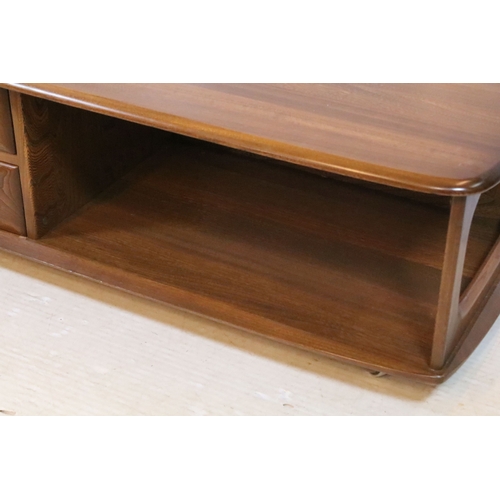 572 - Ercol 'Golden Dawn' Windsor coffee table, with drawers,  W 123cm x D 52cm x H 40cm